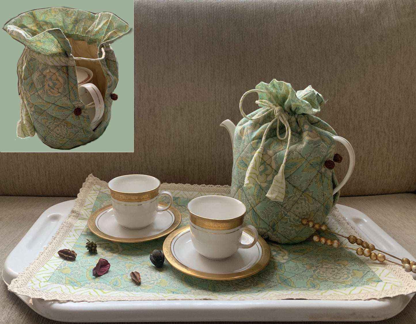 Aranya Tea Cozy & Tray Cloth set