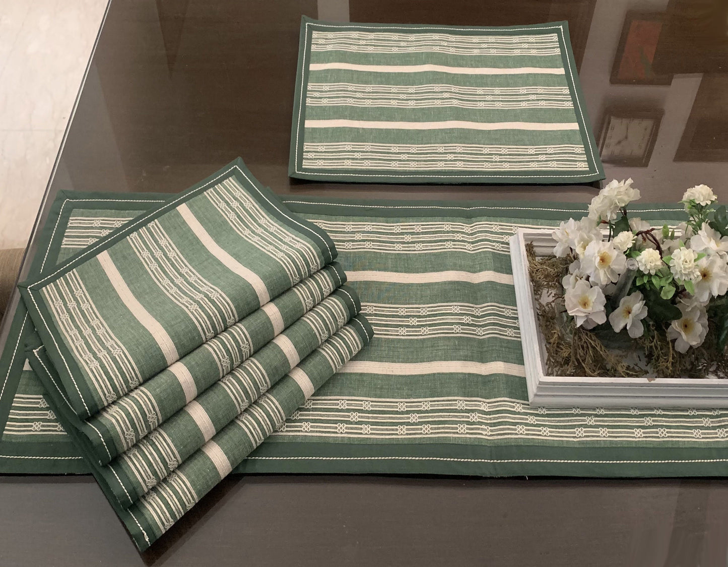 Jade Fern Placemats & Runner Set (reversible)